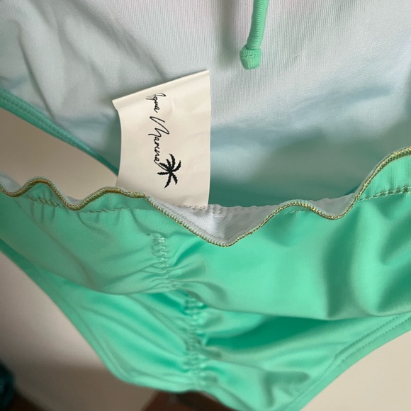 Embroidered beaded Colombian Mexican trikini monokini swimsuit mint/aqua color - Picture 8 of 9